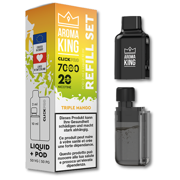 Aroma King CLICKPRO AIO RECHARGE – Triple Mango (Pod + liquide) 🥭