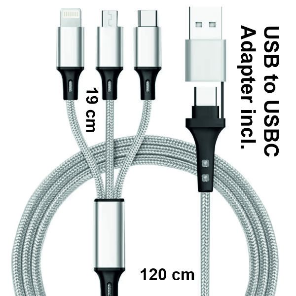 USB Kabel 3 in 1 mit USB to USB-C Adapter