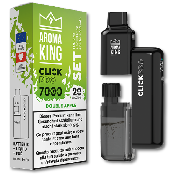Aroma King CLICKPRO AIO SET – Double Apple (batterie, pod et liquide inclus)